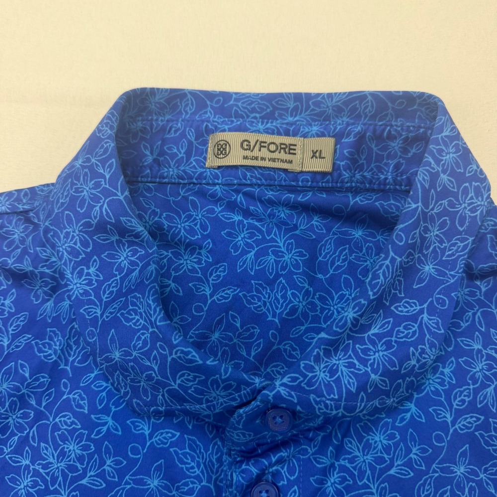 G/FORE Polo Shirt Mens XL Blue Floral Print Performance Golf Short Sleeve - Picture 2 of 9